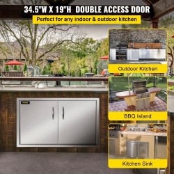 Kaksinkertainen huolto-ovi harjattua ruostumatonta terästä 87,6 cm leveä 48,2 cm korkea ulkokeittiöön