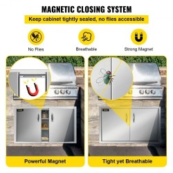 Kaksinkertainen huolto-ovi harjattua ruostumatonta terästä 87,6 cm leveä 48,2 cm korkea ulkokeittiöön