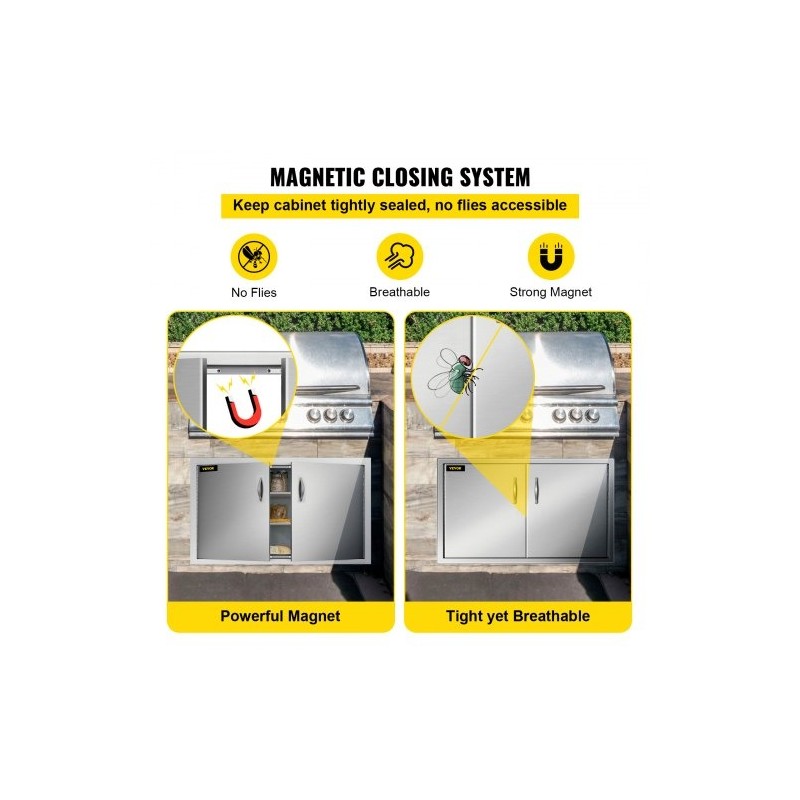 Kaksinkertainen huolto-ovi harjattua ruostumatonta terästä 87,6 cm leveä 48,2 cm korkea ulkokeittiöön