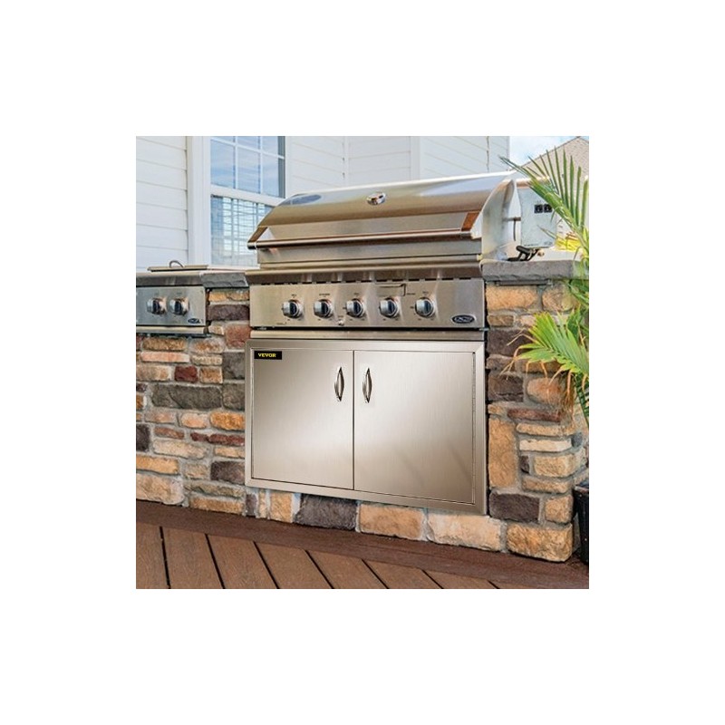 Kaksinkertainen huolto-ovi harjattua ruostumatonta terästä 87,6 cm leveä 48,2 cm korkea ulkokeittiöön