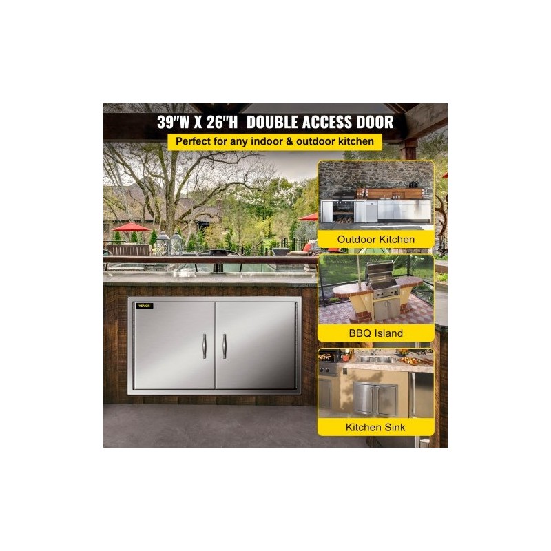 Ulkokeittiön ruostumatonta terästä 99 x 66 cm kaksiosaiset ovet