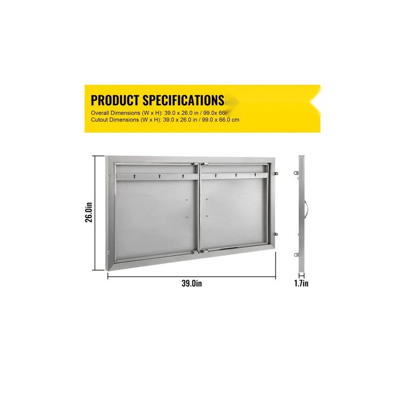 Ulkokeittiön ruostumatonta terästä 99 x 66 cm kaksiosaiset ovet