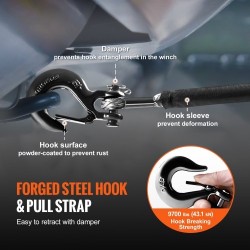 Synteettinen vinssiköysi 4,8 mm 15,2 m PU-päällystetty suojaholkilla taottu teräskoukku ATV UTV