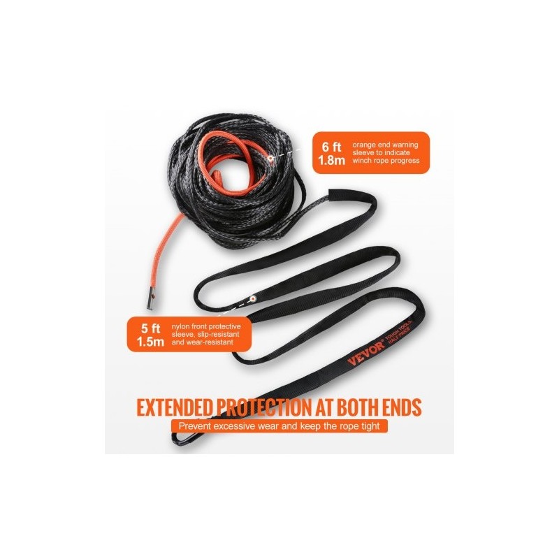 Synteettinen vinssiköysi 4,8 mm 15,2 m PU-päällystetty suojaholkilla taottu teräskoukku ATV UTV