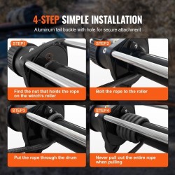 Synteettinen vinssiköysi 4,8 mm 15,2 m PU-päällystetty suojaholkilla taottu teräskoukku ATV UTV