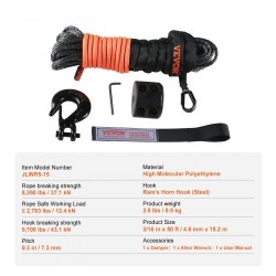 Synteettinen vinssiköysi 4,8 mm 15,2 m PU-päällystetty suojaholkilla taottu teräskoukku ATV UTV