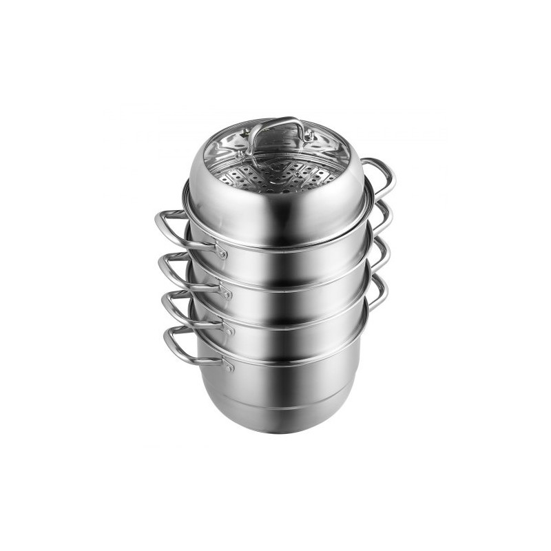 Höyrykattilasetti viisi kerrosta halkaisija 28 senttimetriä elintarvikelaatuisesta teräksestä lasikannella