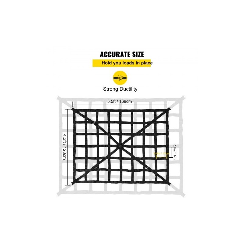 Kuormaverkko polyesteri 168×128 cm 500 kg avolavaan S-koukuilla hammaslukoilla