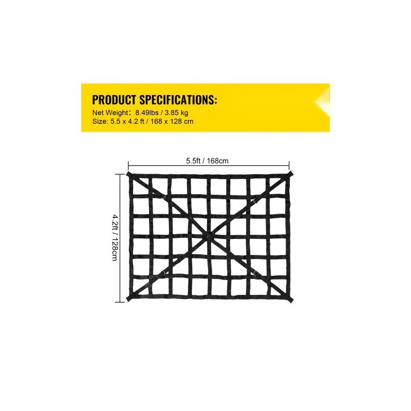 Kuormaverkko polyesteri 168×128 cm 500 kg avolavaan S-koukuilla hammaslukoilla