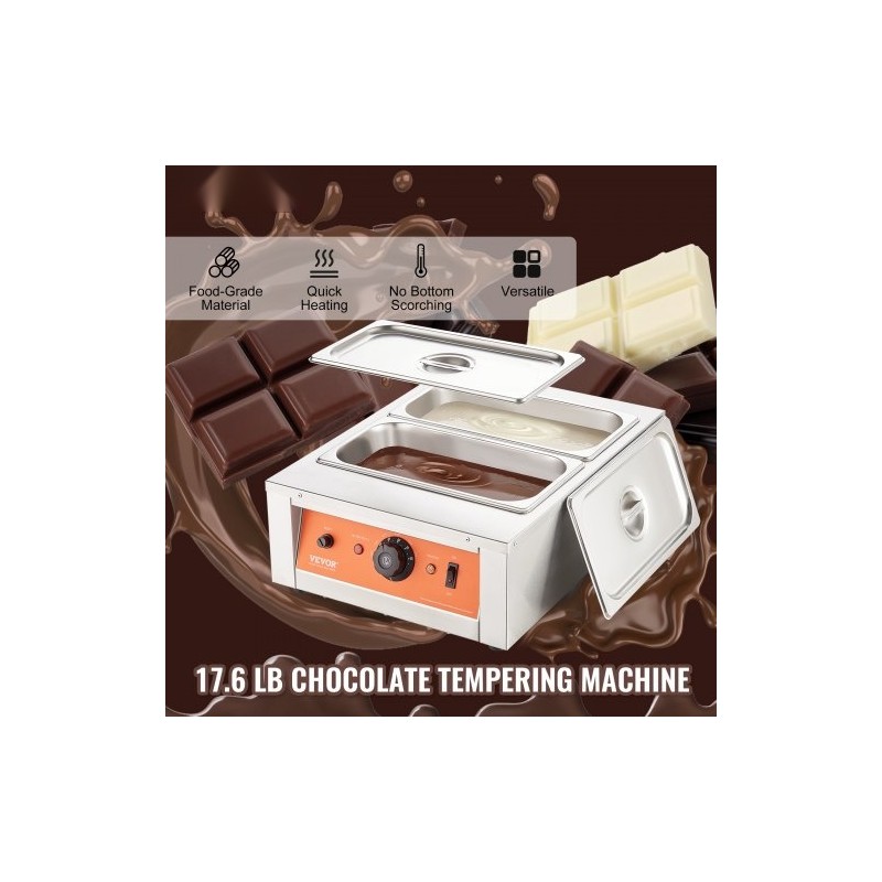 Suklaansulatin 2 säiliötä 2 x 3,3 l ruostumatonta terästä säädettävä lämpötila