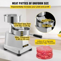 Hampurilaispihvipuristin alumiiniseos ja ruostumaton teräs 150 mm 1000 pihvipaperia