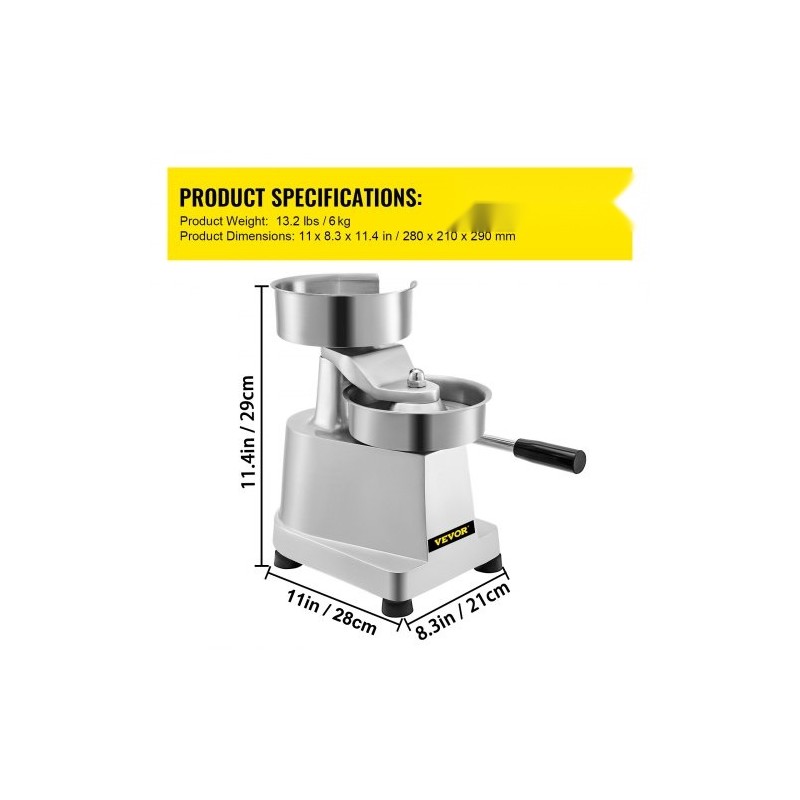 Hampurilaispihvipuristin alumiiniseos ja ruostumaton teräs 150 mm 1000 pihvipaperia