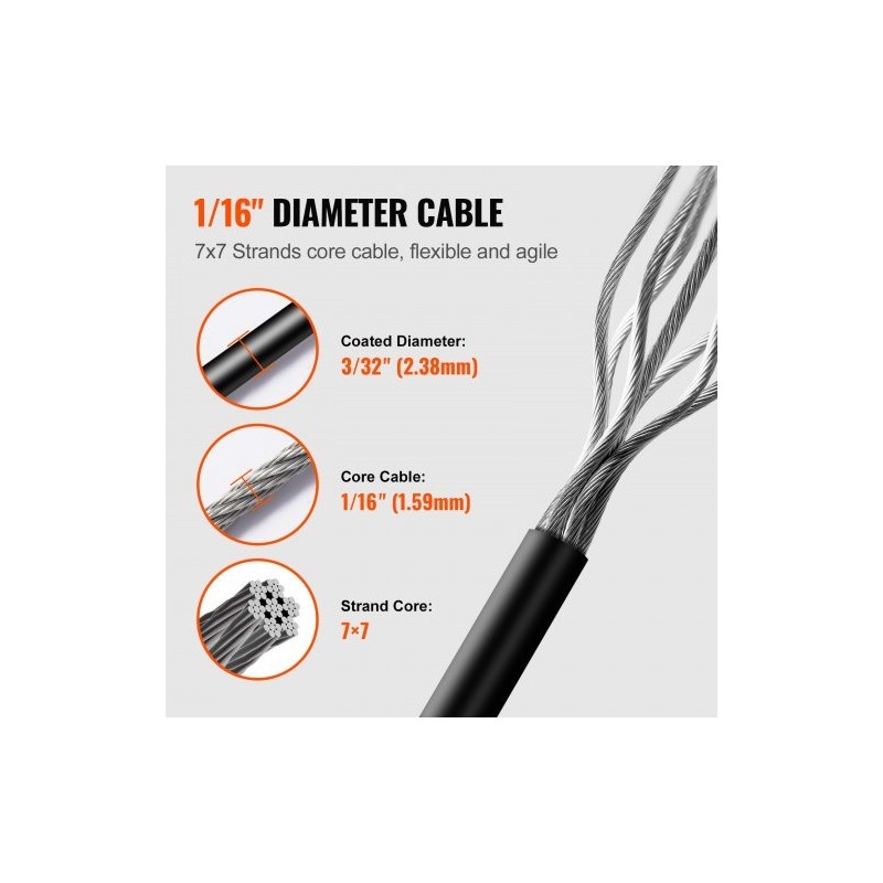 304-ruostumaton teräsvaijeri PVC-pinnoitettu 1,59 mm 7x7 50 m musta