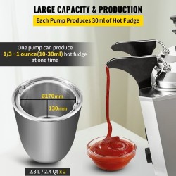 Juusto- ja kastikelämmitin ruostumatonta terästä kaksi 2,3 l säiliötä kaksi pumppua