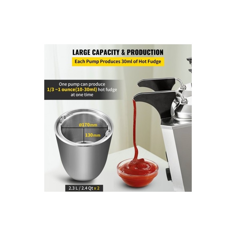 Juusto- ja kastikelämmitin ruostumatonta terästä kaksi 2,3 l säiliötä kaksi pumppua