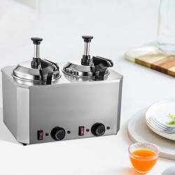 Juusto- ja kastikelämmitin ruostumatonta terästä kaksi 2,3 l säiliötä kaksi pumppua