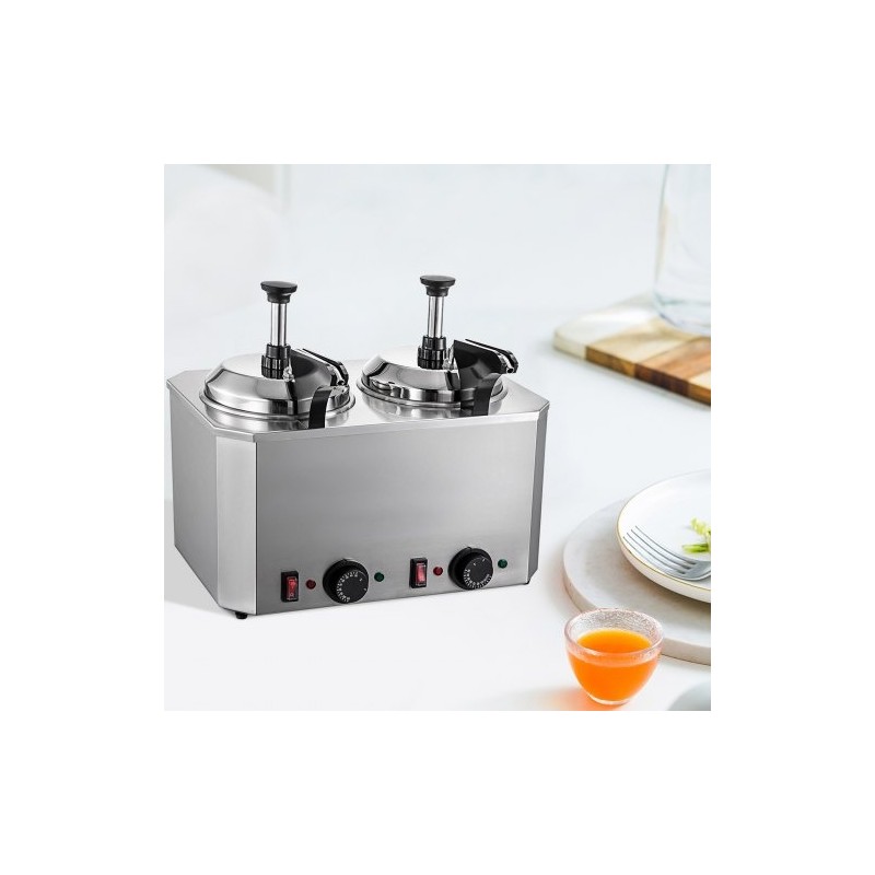 Juusto- ja kastikelämmitin ruostumatonta terästä kaksi 2,3 l säiliötä kaksi pumppua