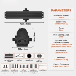 Hydraulinen oven suljin valualumiinirunko 120 kg säädettävä musta