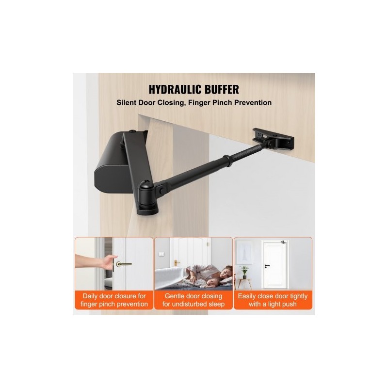 Hydraulinen oven suljin valualumiinirunko 85 kg kantavuus säädettävä sulkeutumisnopeus musta