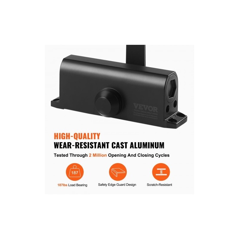 Hydraulinen oven suljin valualumiinirunko 85 kg kantavuus säädettävä sulkeutumisnopeus musta