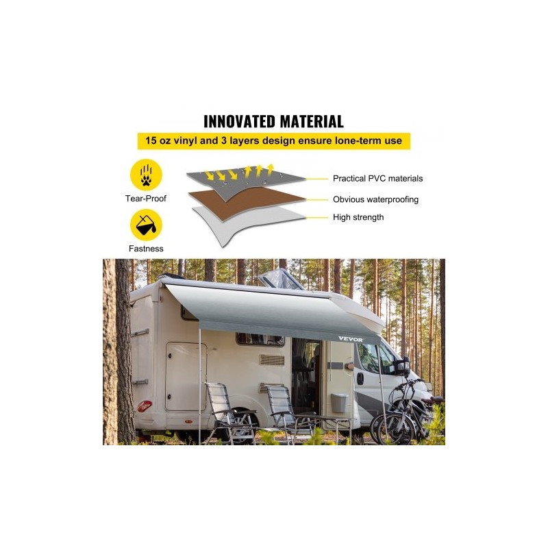 Vaihtomarkiisikangas matkailuautoon 15oz vinyylikangas 433x240 cm harmaa liukuväri