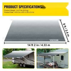 Vaihtomarkiisikangas matkailuautoon 15oz vinyylikangas 433x240 cm harmaa liukuväri