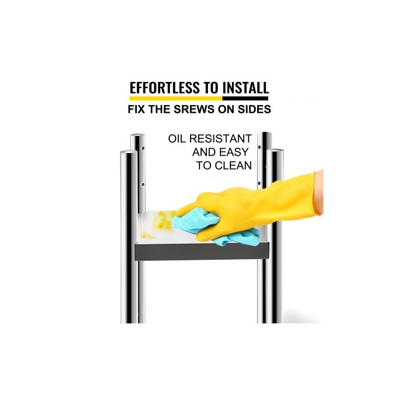 Riisinlämmittimen jalusta ruostumatonta terästä 35,6 x 35,6 cm pyörillä ja kahdella hyllyllä