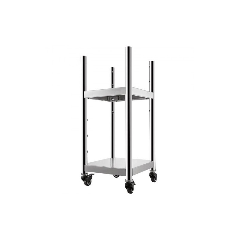 Riisinlämmittimen jalusta ruostumatonta terästä 35,6 x 35,6 cm pyörillä ja kahdella hyllyllä