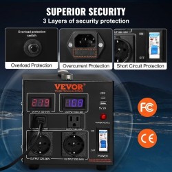 Jännitemuuntaja 500VA kaksisuuntainen 110V 220V 2 amerikkalaista ja 2 eurooppalaista pistorasiaa