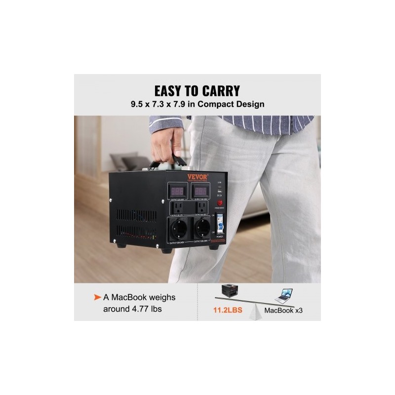 Jännitemuuntaja 500VA kaksisuuntainen 110V 220V 2 amerikkalaista ja 2 eurooppalaista pistorasiaa