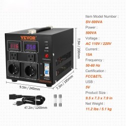 Jännitemuuntaja 500VA kaksisuuntainen 110V 220V 2 amerikkalaista ja 2 eurooppalaista pistorasiaa
