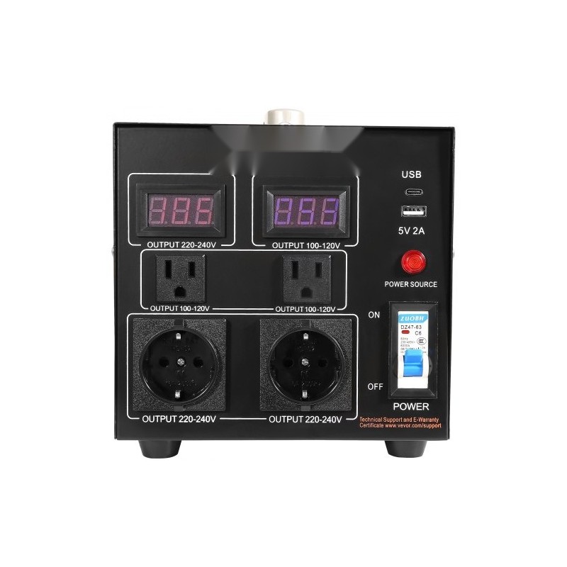 Jännitemuuntaja 500VA kaksisuuntainen 110V 220V 2 amerikkalaista ja 2 eurooppalaista pistorasiaa