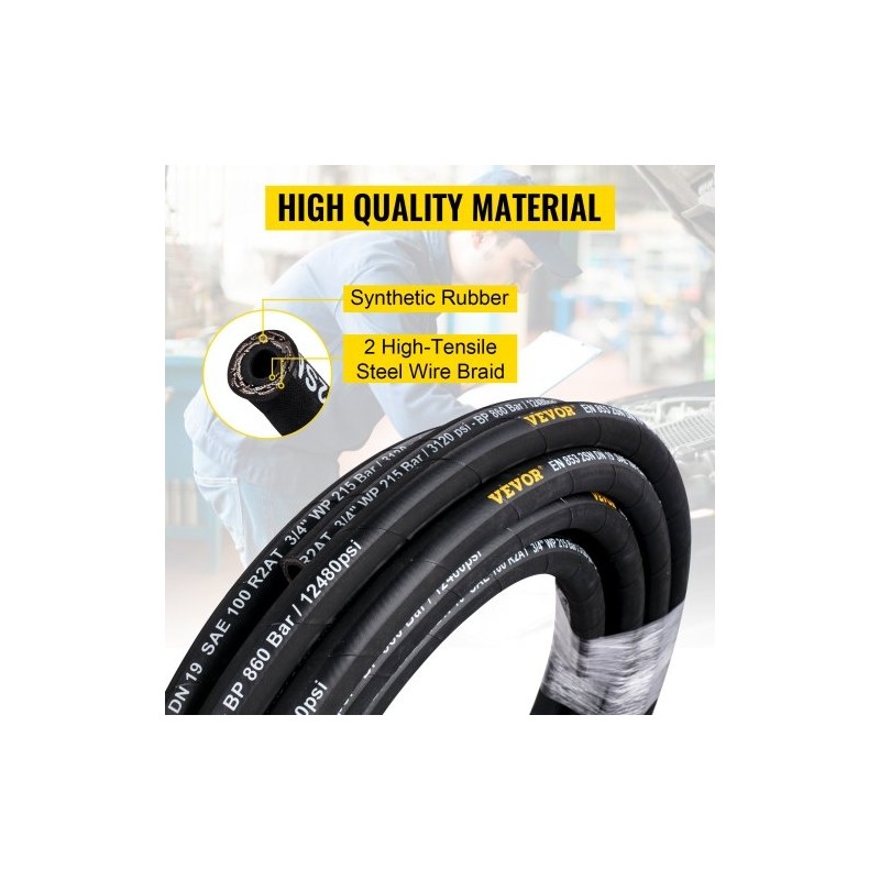 Hydrauliletku synteettisestä kumista 1/4 tuumaa 15,2 m 5800 PSI 2 teräslankapunosta hydrauliikkakäyttöön