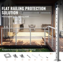 Vaakareikäinen kaapeli-kaidetolppa ruostumaton teräs 107,7 cm 5,1×5,1 cm hopea