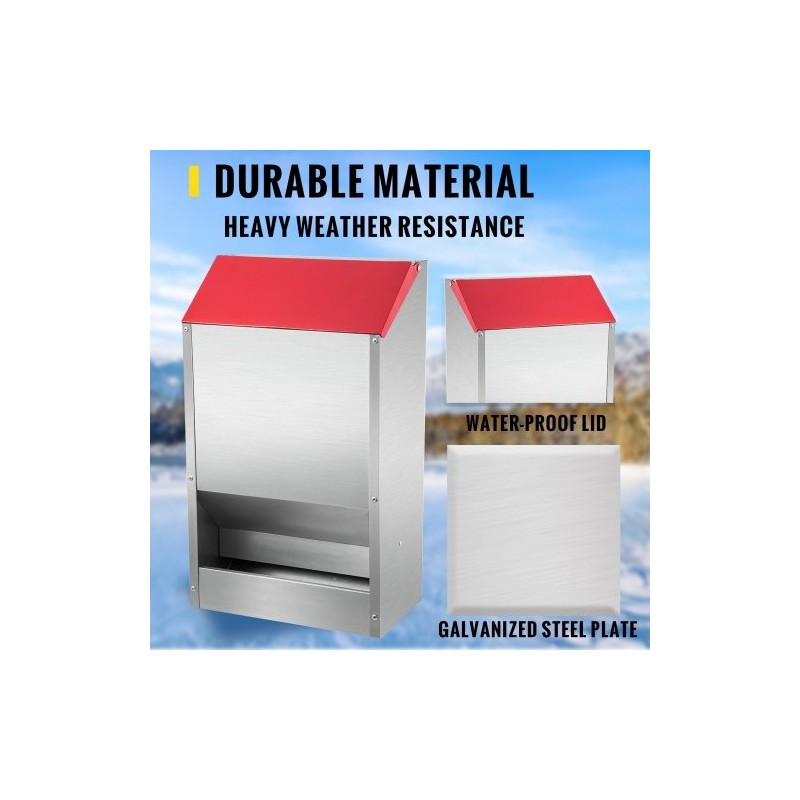 Siipikarjan ruokinta-automaatti galvanoitu teräs maksimikapasiteetti 13,6 kg seinäkiinnitettävä ulkokäyttö