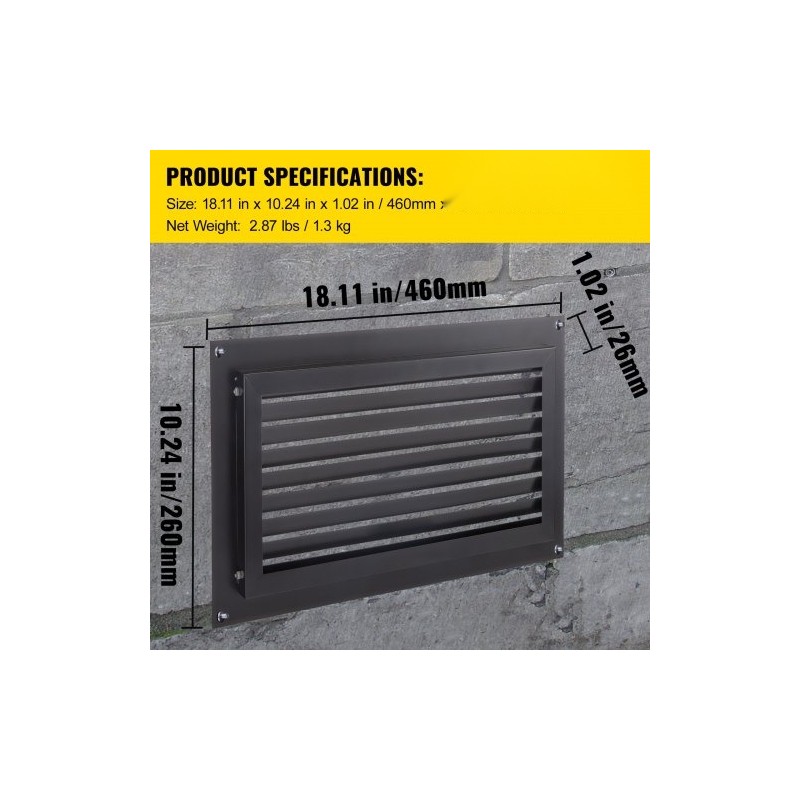 Tulvaluukku sinkitty teräs 406 x 203 mm seinäasennettava musta ryömintätiloihin