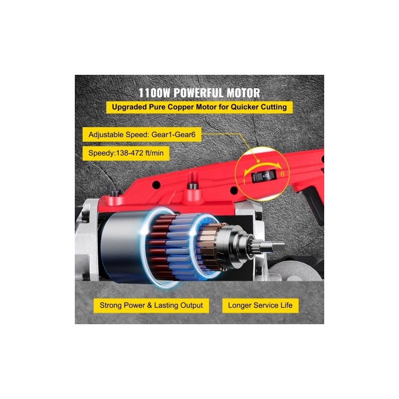 Kannettava vannesaha 1100 W 127 mm leikkuukapasiteetti teräkselle puulle ja putkille