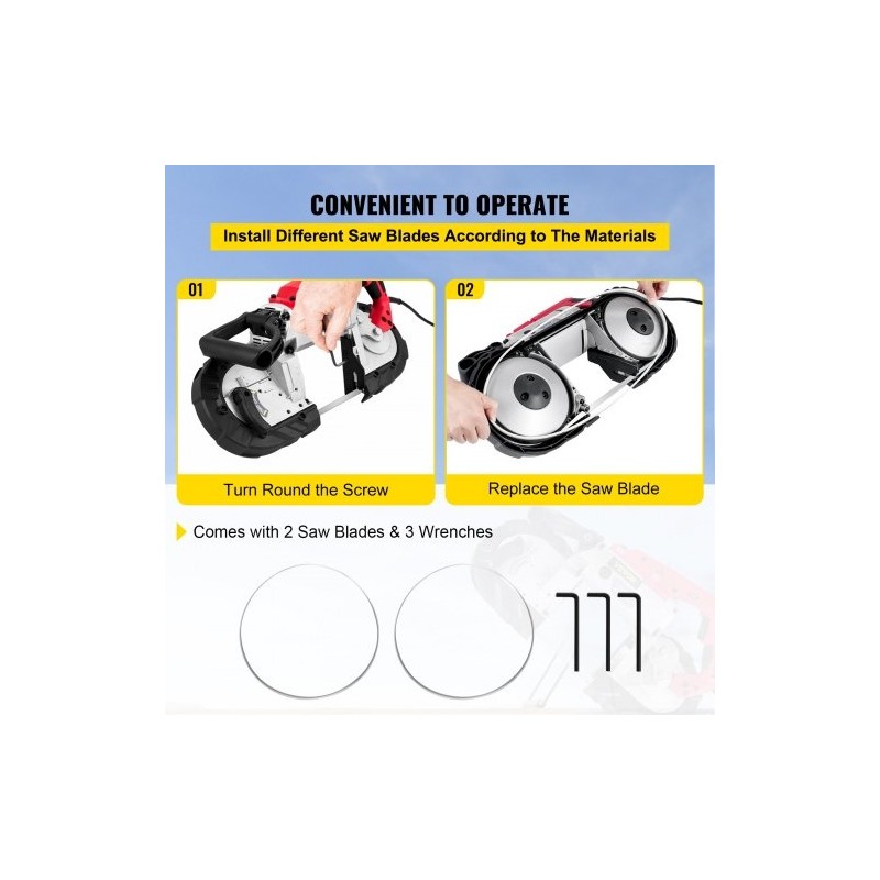 Kannettava vannesaha 1100 W 127 mm leikkuukapasiteetti teräkselle puulle ja putkille