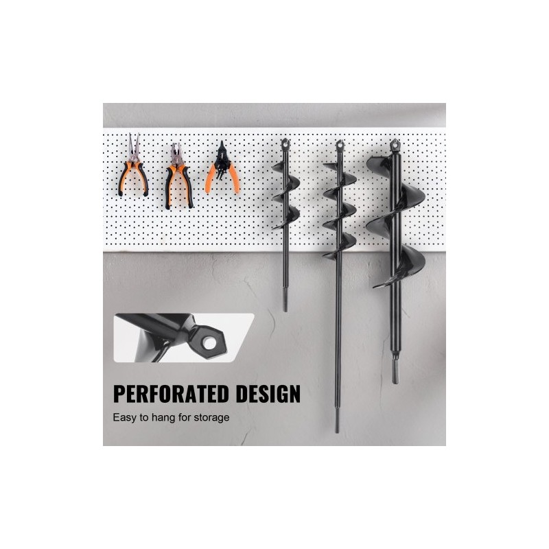 Puutarhan istutusporasarja 3 kpl PCM-teräs musta halkaisijat 38, 48 ja 77,6 mm