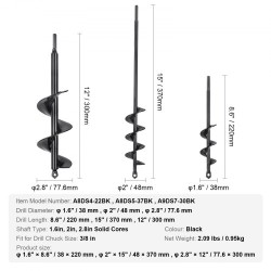 Puutarhan istutusporasarja 3 kpl PCM-teräs musta halkaisijat 38, 48 ja 77,6 mm
