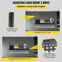 Kattoon asennettava viini- ja lasiteline säädettävä 48–91 senttimetriä kantokyky 15 kilogrammaa