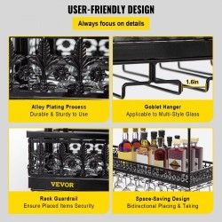 Kattoon asennettava viini- ja lasiteline säädettävä 48–91 senttimetriä kantokyky 15 kilogrammaa