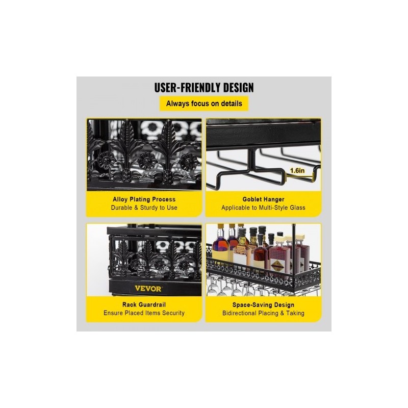 Kattoon asennettava viini- ja lasiteline säädettävä 48–91 senttimetriä kantokyky 15 kilogrammaa