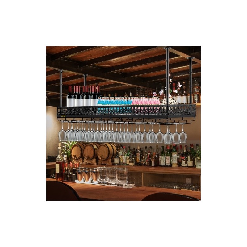 Kattoon asennettava viini- ja lasiteline säädettävä 48–91 senttimetriä kantokyky 15 kilogrammaa