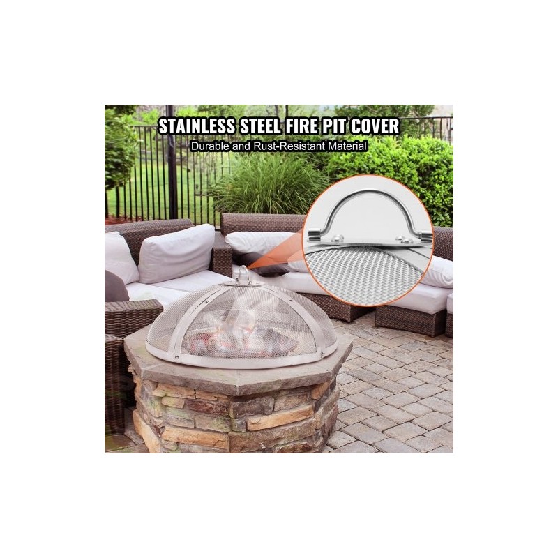 Pyöreä kipinäsuoja ruostumatonta terästä 30 tuuman tulipesiin rengaskahvalla