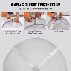 Pyöreä kipinäsuoja ruostumatonta terästä 30 tuuman tulipesiin rengaskahvalla