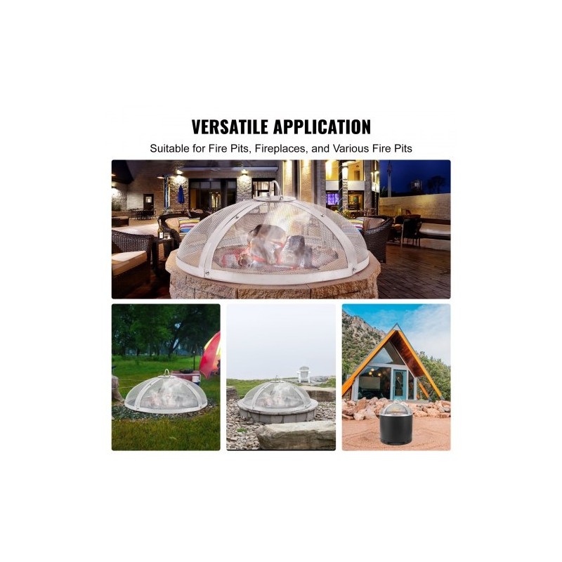 Pyöreä kipinäsuoja ruostumatonta terästä 30 tuuman tulipesiin rengaskahvalla