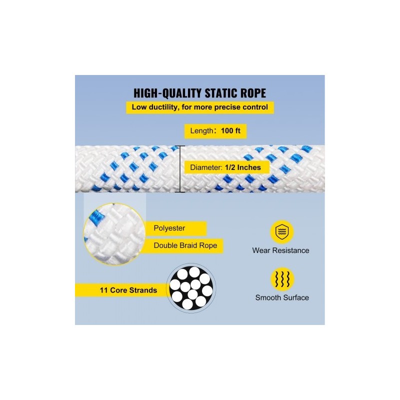 Kaksoisvetopyörä taljasarja taottu alumiini polyesteriköysi 12 mm 30 m 35 kN