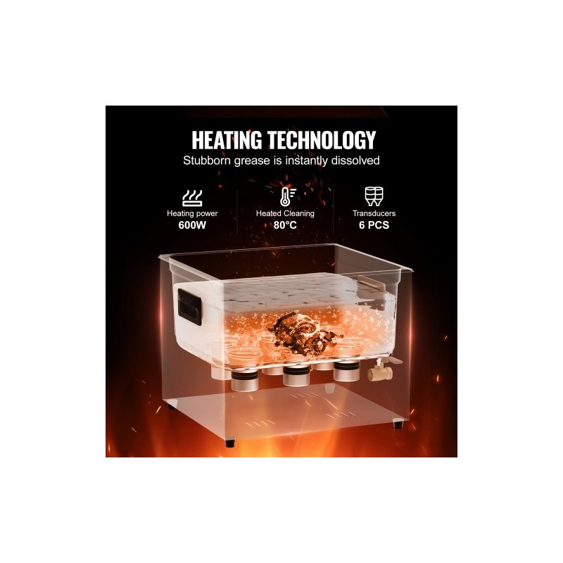 Ultraäänipesuri 15 l ruostumattomasta teräksestä 40 kHz 360 W 600 W lämmitys