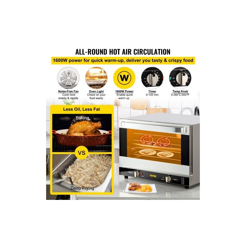 Kiertolämpöuuni 47 l 1600 W ruostumatonta terästä työtasolle 4 tasoa